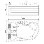 FSHN: Massage BathTub, Right : 1800x1200x620mm : White #D-3182R