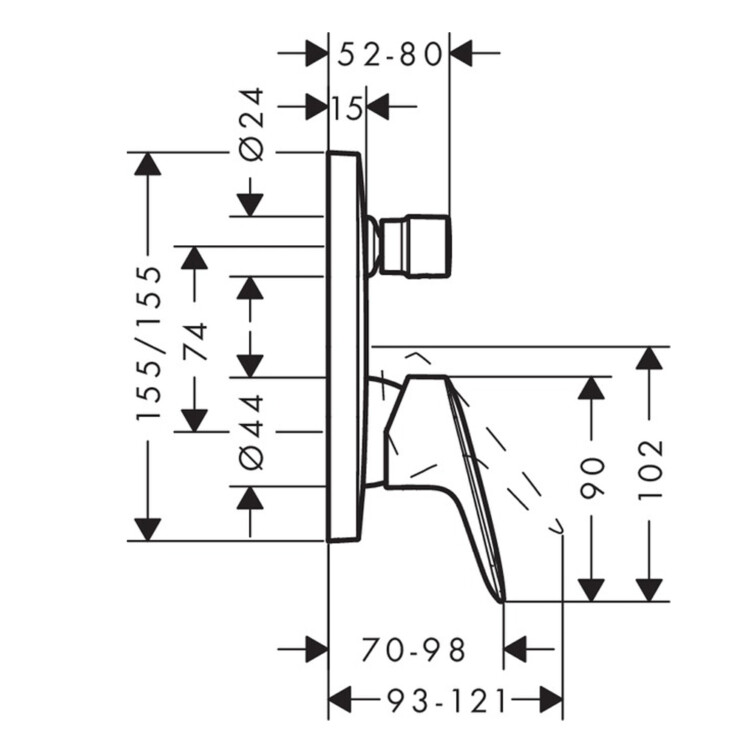 Logis: Concealed Bath Mixer: 4way, Single Lever, Chrome Plated