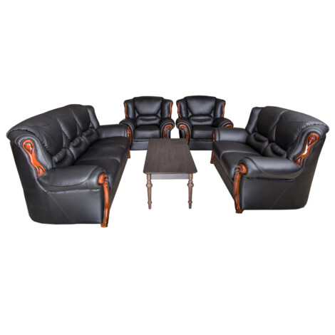 Leather Sofa : 7-seater (3+2+1+1), Col. 19 (Black): Ref