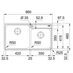 Franke: Bell BCX 120-42-35 SS Inset Double Bowl Kitchen Sink + Waste Set; 46.5X84.5cm #1220034/1120129/132/072/073