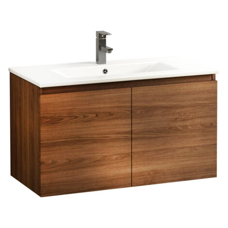 Bathroom Furniture Set: 1 Cabinet, 2 Doors + 1 Ceramic Basin, 80cm, Dark Walnut 1