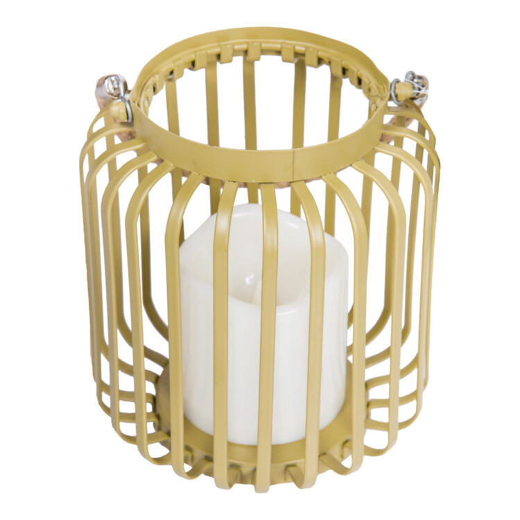 Cylindrical Caged Metal LED Lantern; (19.5x19.5x20)cm