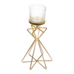 Glass Candle Holder With Metal Stand, (12.7x10.6x24.5)cm, Gold