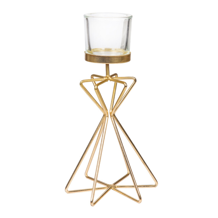 Glass Candle Holder With Metal Stand, (12.7x10.6x24.5)cm, Gold