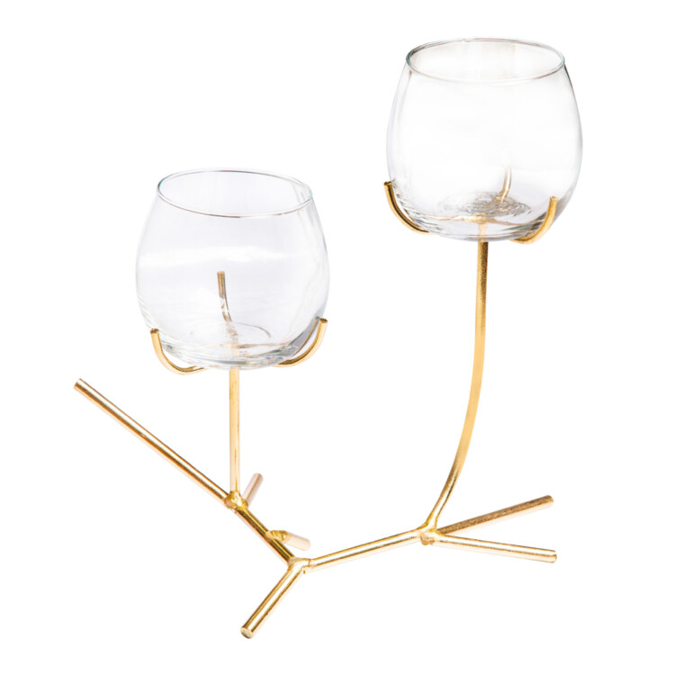 Glass Candle Holder With Metal Stand, (19x19x22)cm, Gold