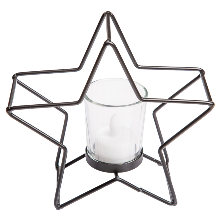 Glass Candle Holder With Metal Stand, (17.5x7x16.5)cm, Black