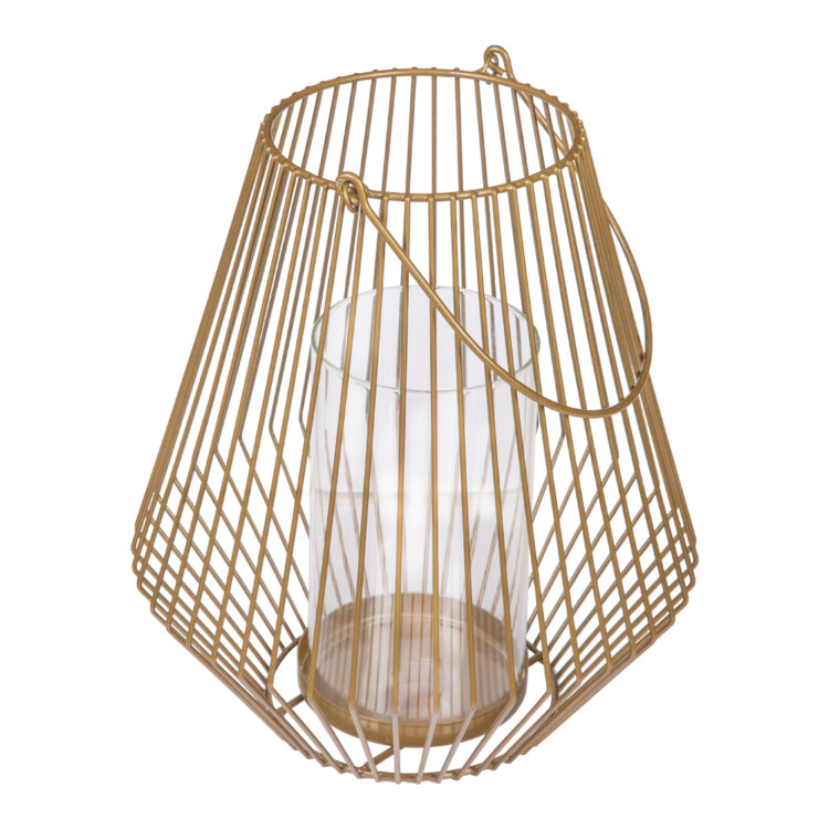 Metal lantern With Glass Hurricane, (22.6x22.6x26.2)cm, Matt Gold