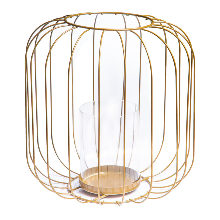 Metal Lantern With Glass, (25x25x26)cm, Matt Gold