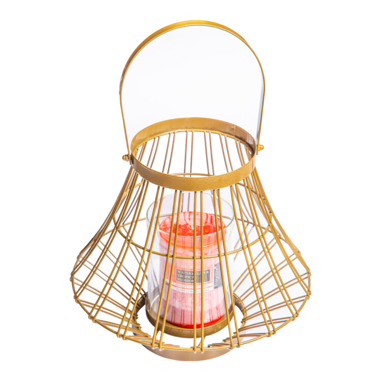 Metal Lantern With Glass, (25x25x21.6)cm, Matt Gold