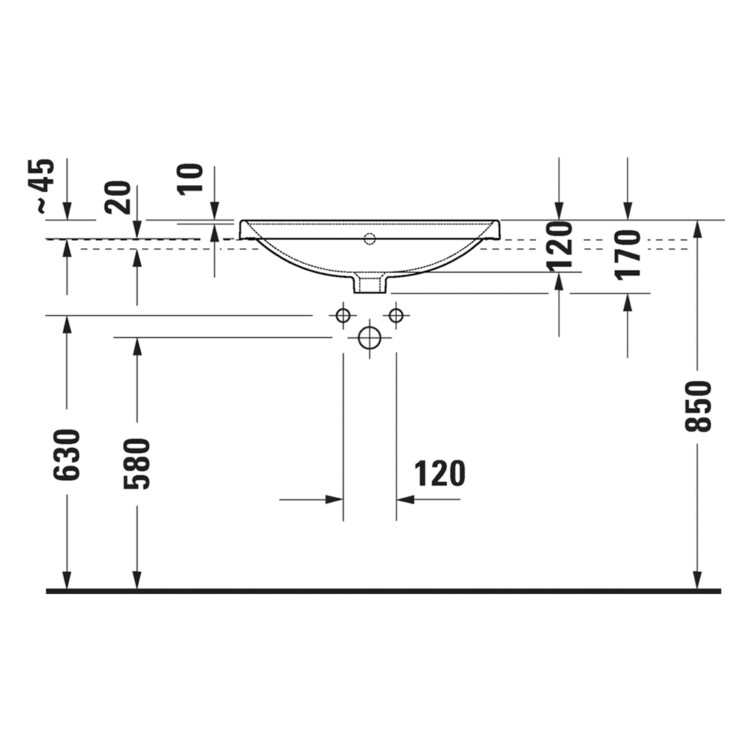 D-Neo: Counter Top Basin 1 Tap Hole And Overflow; 60cm, White