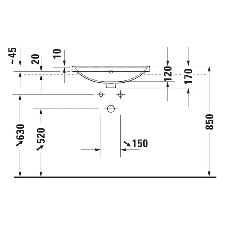 D-Neo: Counter Top Basin 1 Tap Hole And Overflow; 60cm, White