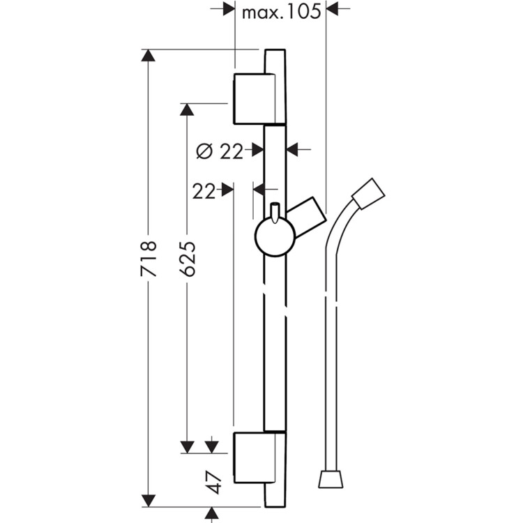 Unica's Puro: Shower Support; Rail; 65cm, Chrome Plated