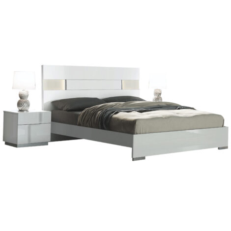 King Bed (183×203)cm + 2 Night Stands, High Gloss White 1