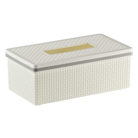 Saan Tissue Box With Lid; Large, Soft Cream/Soft Grey 1