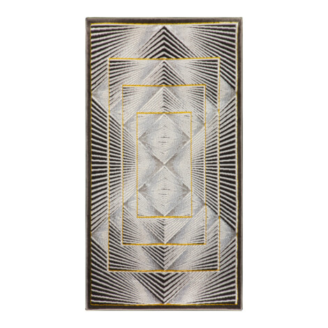 Grand: Almira Spiral Rectangle Pattern Carpet  Rug, (80×150)cm, Gold/Grey 1