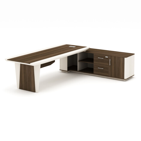 Office Desk + Side Return, Right; (280x210x75)cm, Light Walnut/Beige