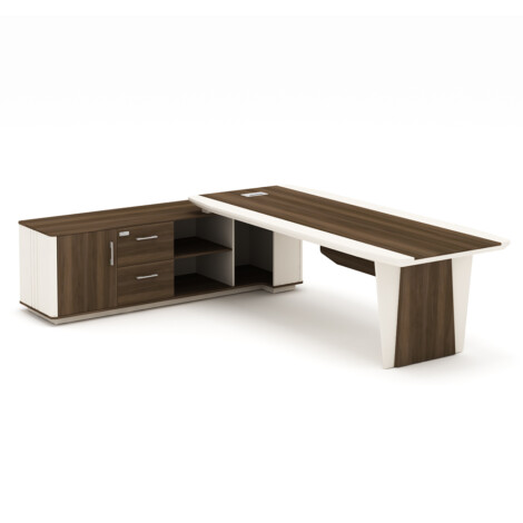 Office Desk + Side Return, Left; (240x190x75)cm, Light Walnut/Beige