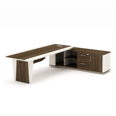 Office Desk + Side Return, Right; (240x190x75)cm, Light Walnut/Beige