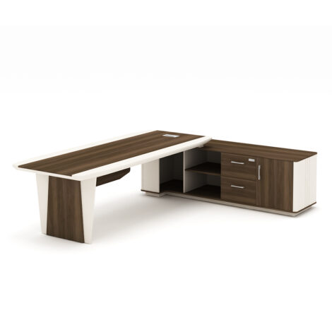 Office Desk + Side Return, Right; (220x190x75)cm, Light Walnut/Beige