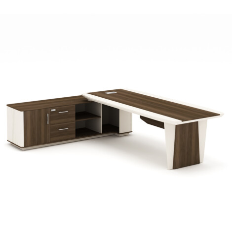 Office Desk + Side Return, Left; (220x190x75)cm, Light Walnut/Beige