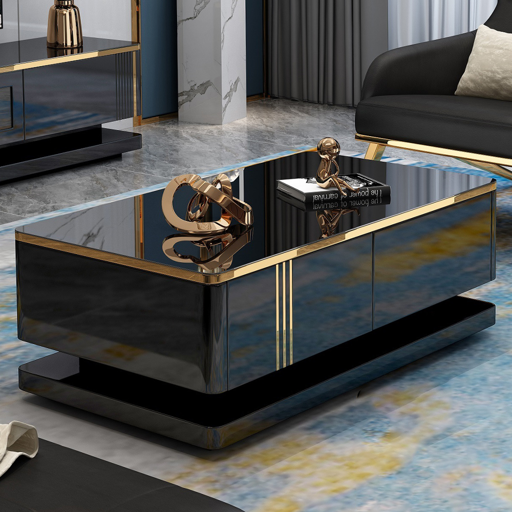 Coffee Table; (120x60x41)cm, Glossy Black/Gold