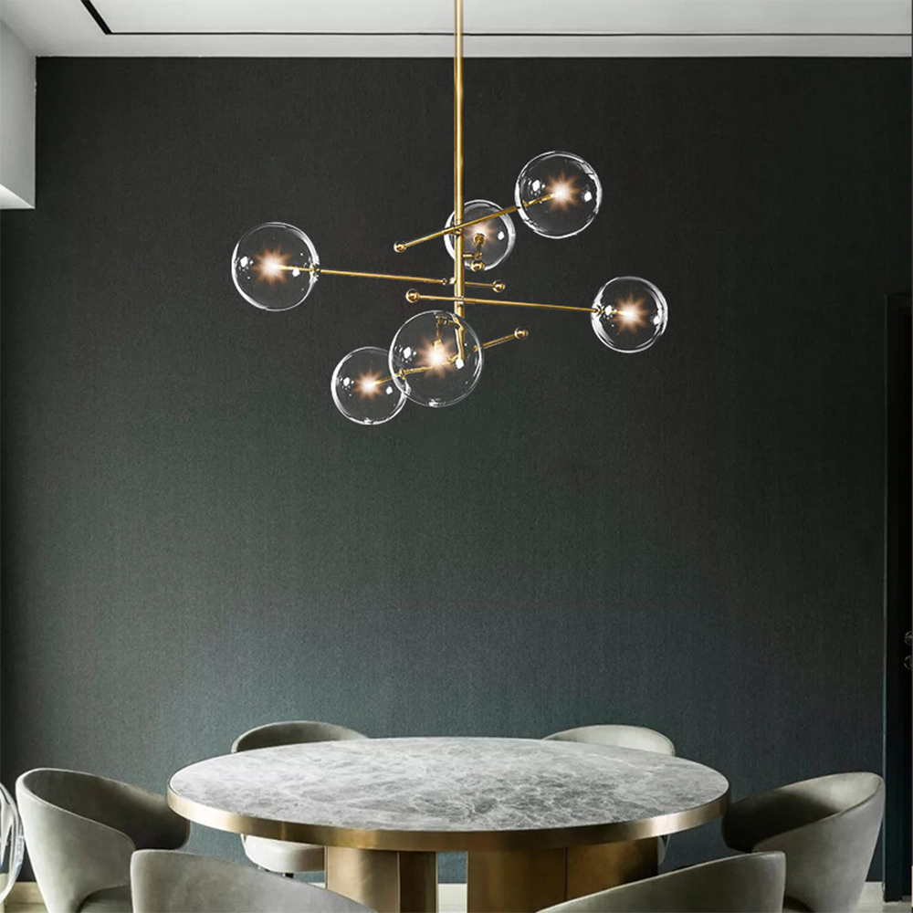 Domus: Glass Ceiling Pendant Lamp, 6 Lights: E27, Black/Gold
