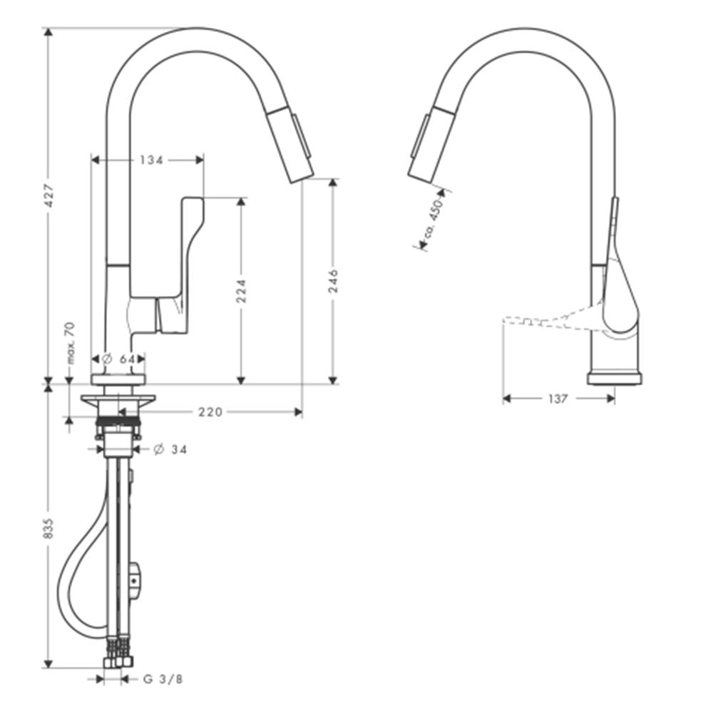 Hansgrohe Axor Citterio BSO: Sink Mixer + Pull-Out Spray, Single Lever