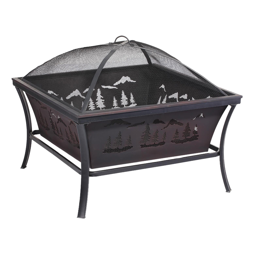 Steel Fire Bowl With Frame, Screen And Poker; (71.12×71.12×25