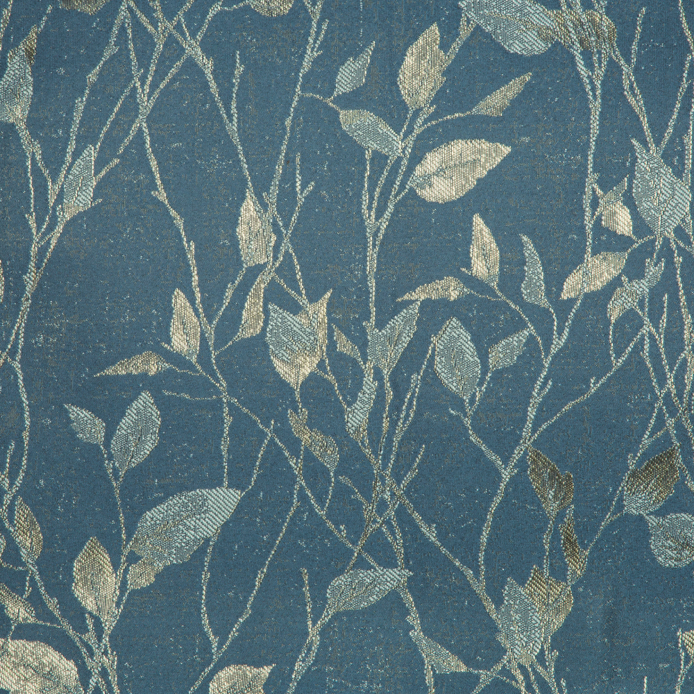 Mozart Texturted Leaf Patterned Polyester Curtain Fabric; 280cm, Dark Teal Blue 1