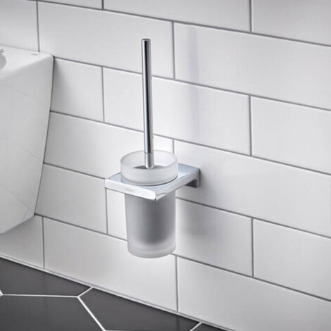 AddStoris: Toilet Brush + Holder, Wall Mounted, Chrome Plated