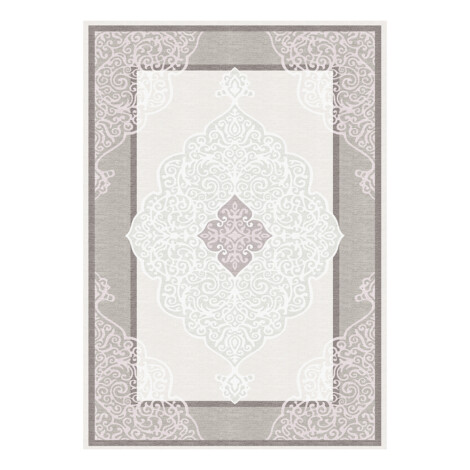 Modevsa: Chenille Centre Medallion Pattern Carpet Rug: (240×340)cm, Grey/White 1