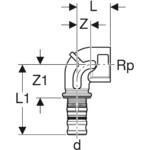 Geberit Mepla: Female Threaded Bend Adapter 90deg; 20mm x 3/4''