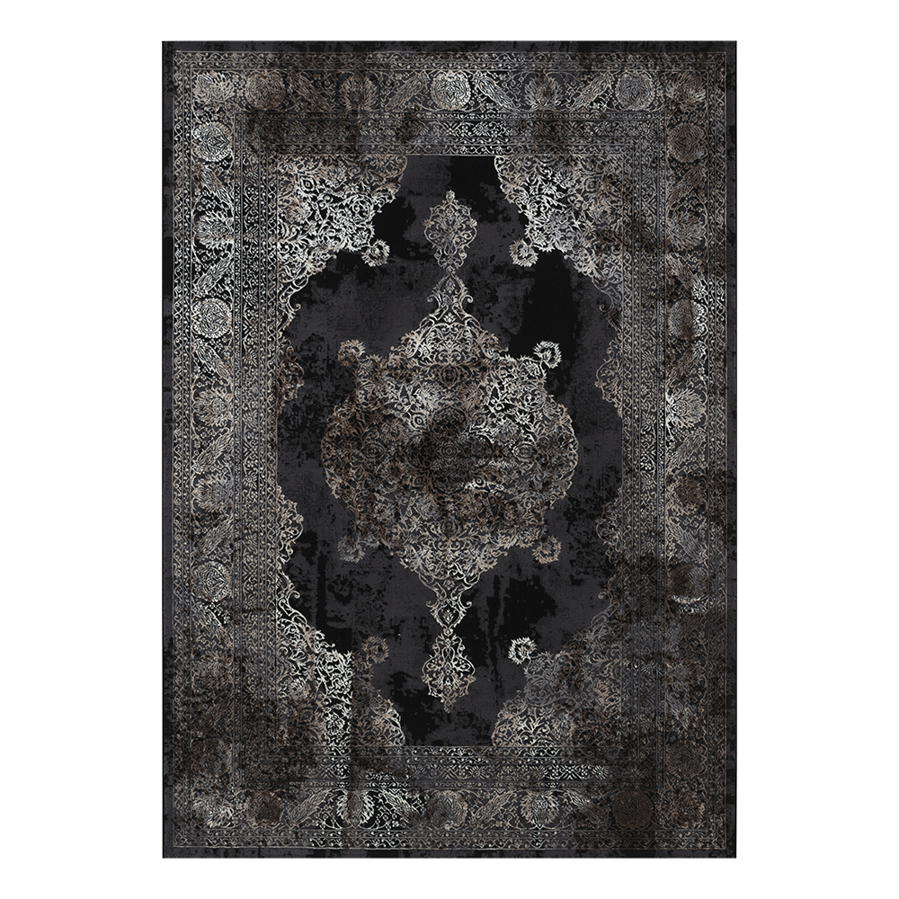 Ufuk: Retro Central Medallion Pattern Carpet Rug; (240×340)cm, Grey 1