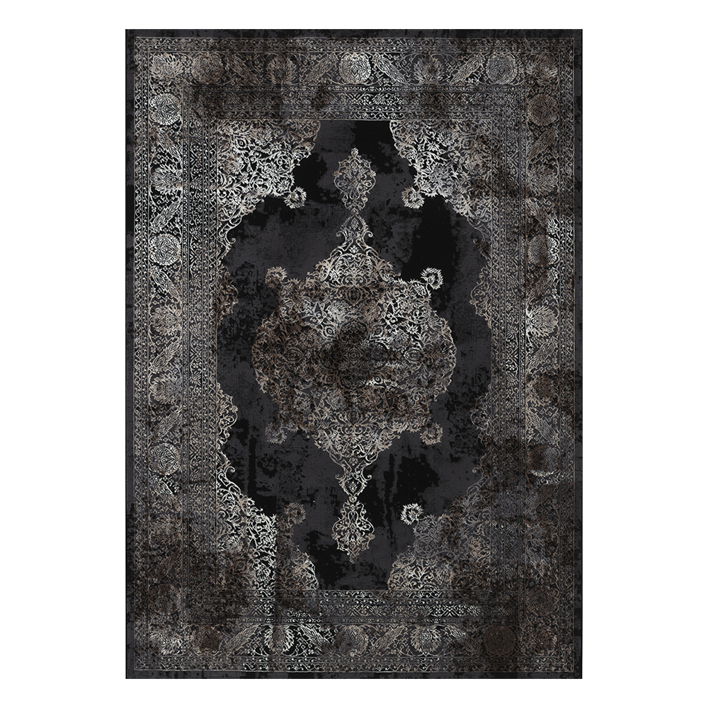 Ufuk: Retro Central Medallion Pattern Carpet Rug; (160×230)cm, Grey 1