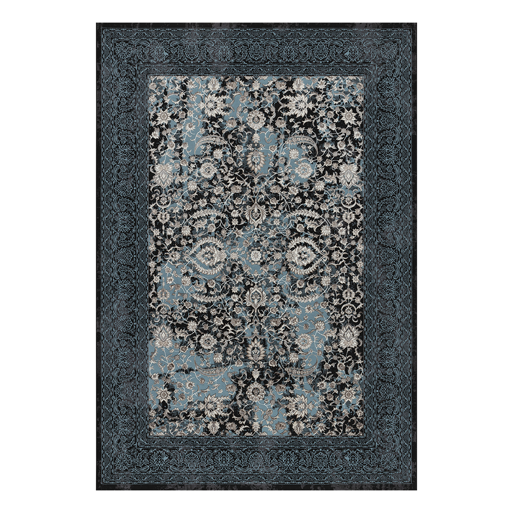 Ufuk: Retro Damask Pattern Carpet Rug; (100×300)cm, Blue 1