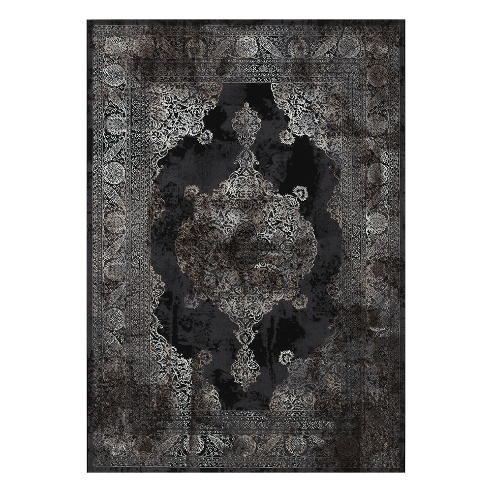 Ufuk: Retro Central Medallion Pattern Carpet Rug; (100×300)cm, Grey 1