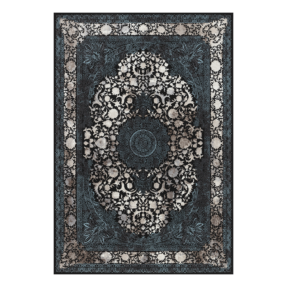 Ufuk: Retro Central Medallion Pattern Carpet Rug; (100×400)cm, Blue 1