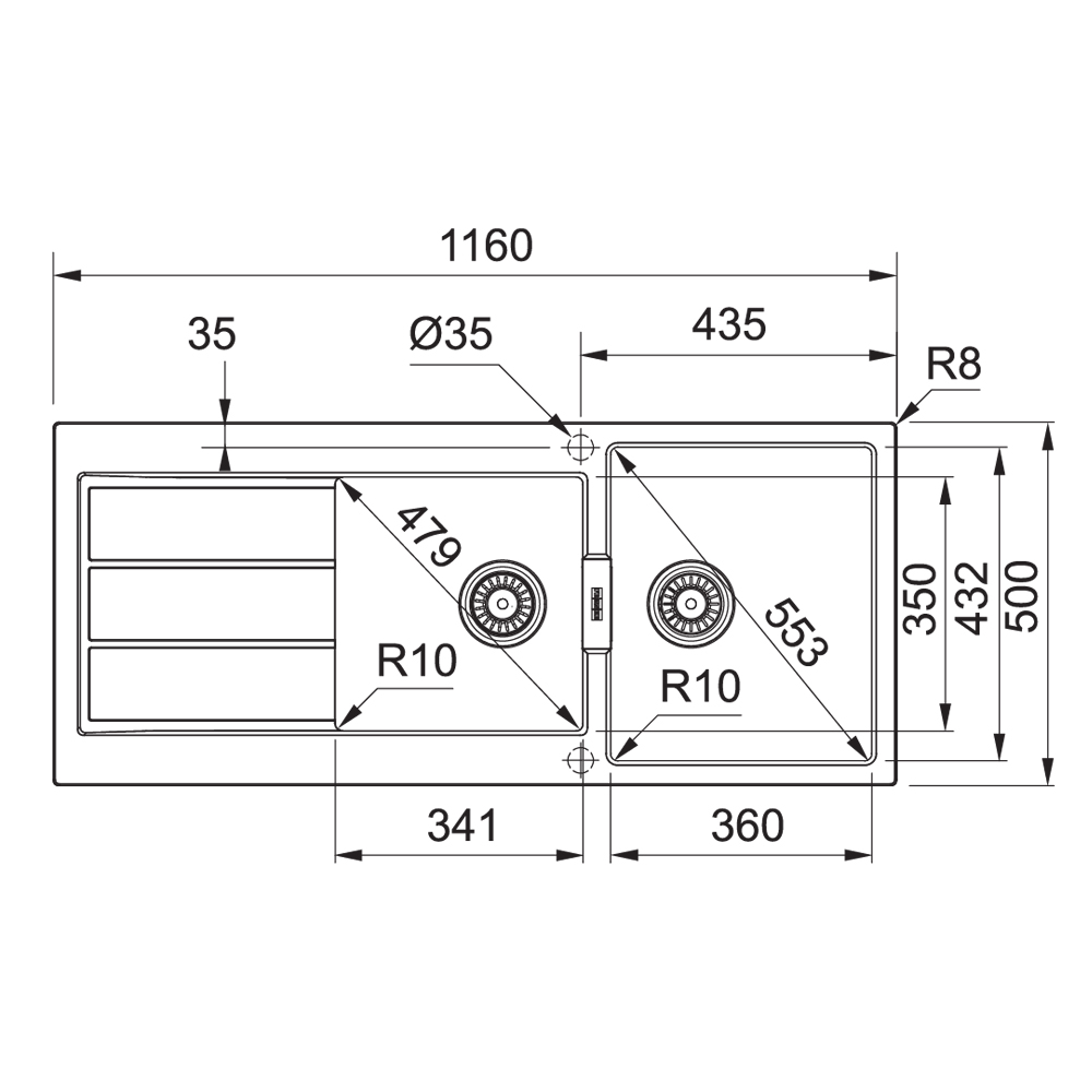 Franke: S2D621-116 Sirius Tectonite Inset Kitchen Sink, Double Bowl/Single Drain; Urban Grey