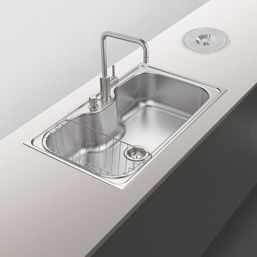 Maxi Morgana 78FX Stainless Steel Inset Kitchen Sink; Single Bowl, (86x50)cm + Waste