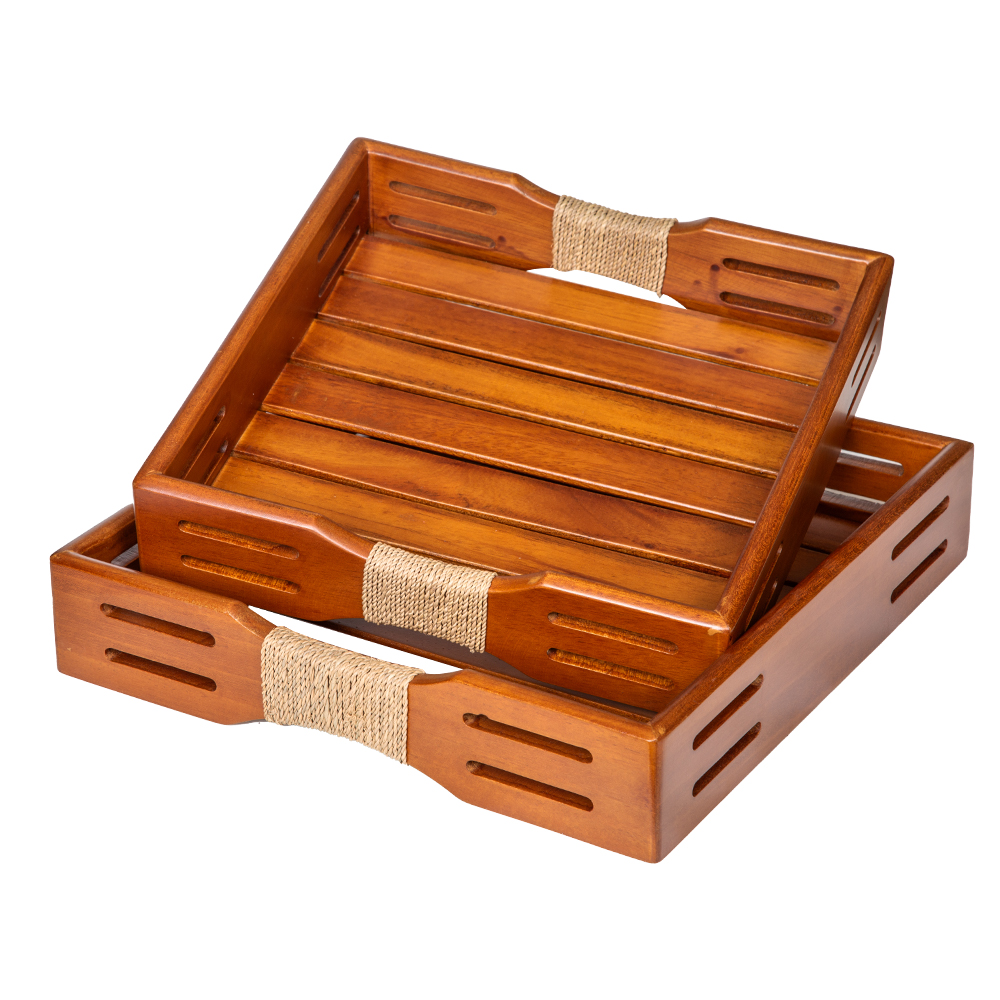 Wooden Tray Set; 2pcs, Natural 1