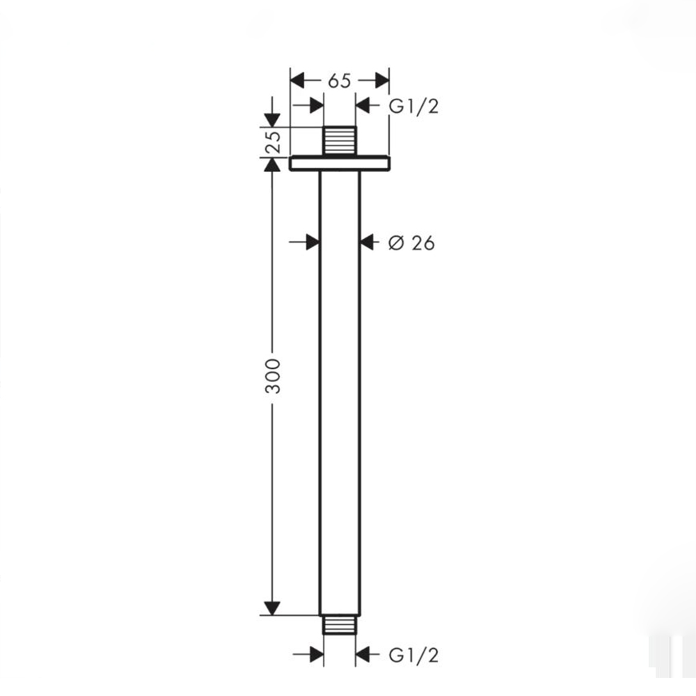 Vernis Shape: Ceiling Connector, DN15, 300mm, Matt Black