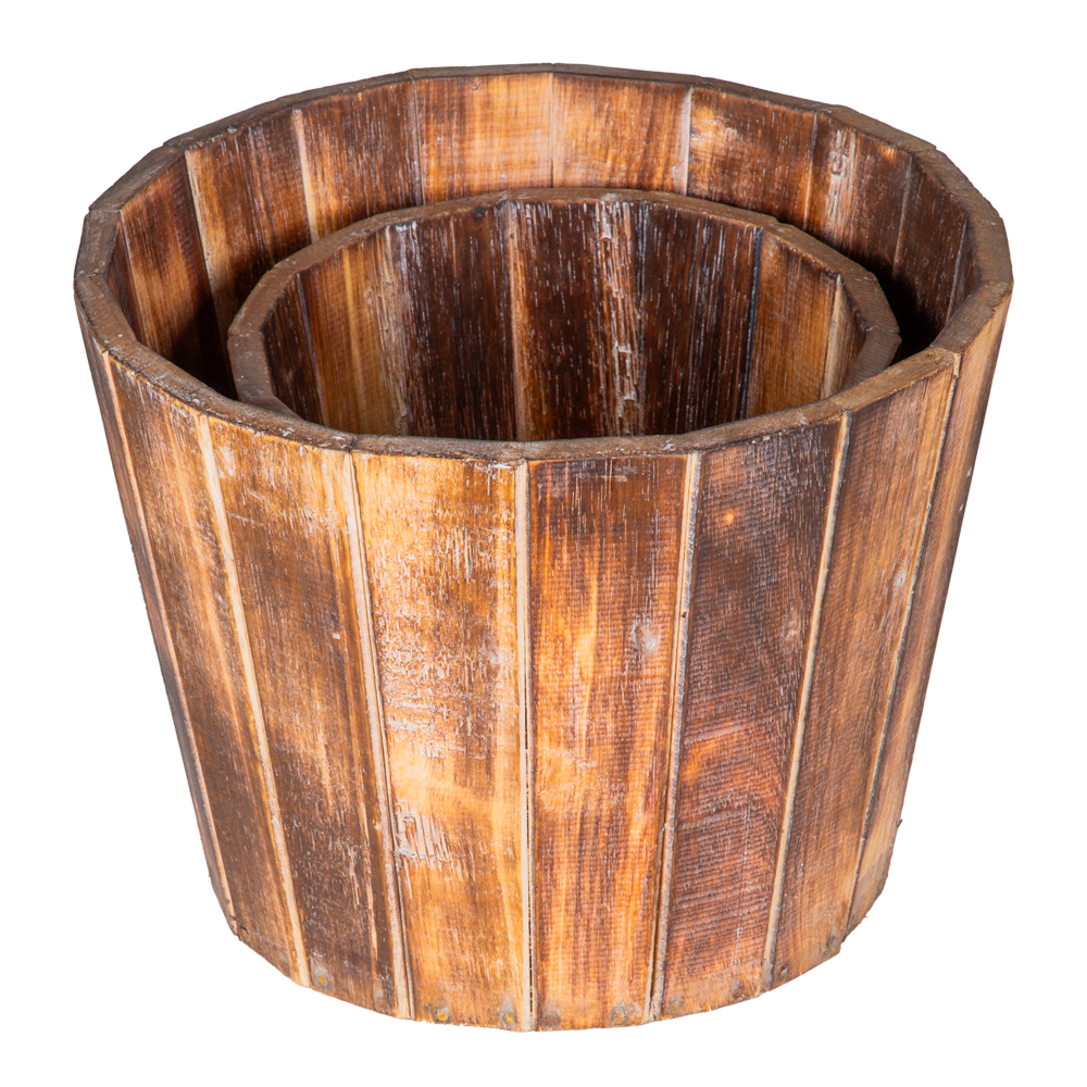 Wooden Bucket Set; 2Pcs, Black Wash