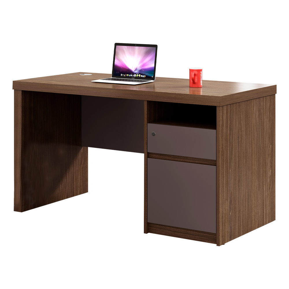 Office Desk + Fixed Pedestal; (120x160x75)cm, Brown Oak/Brown 1