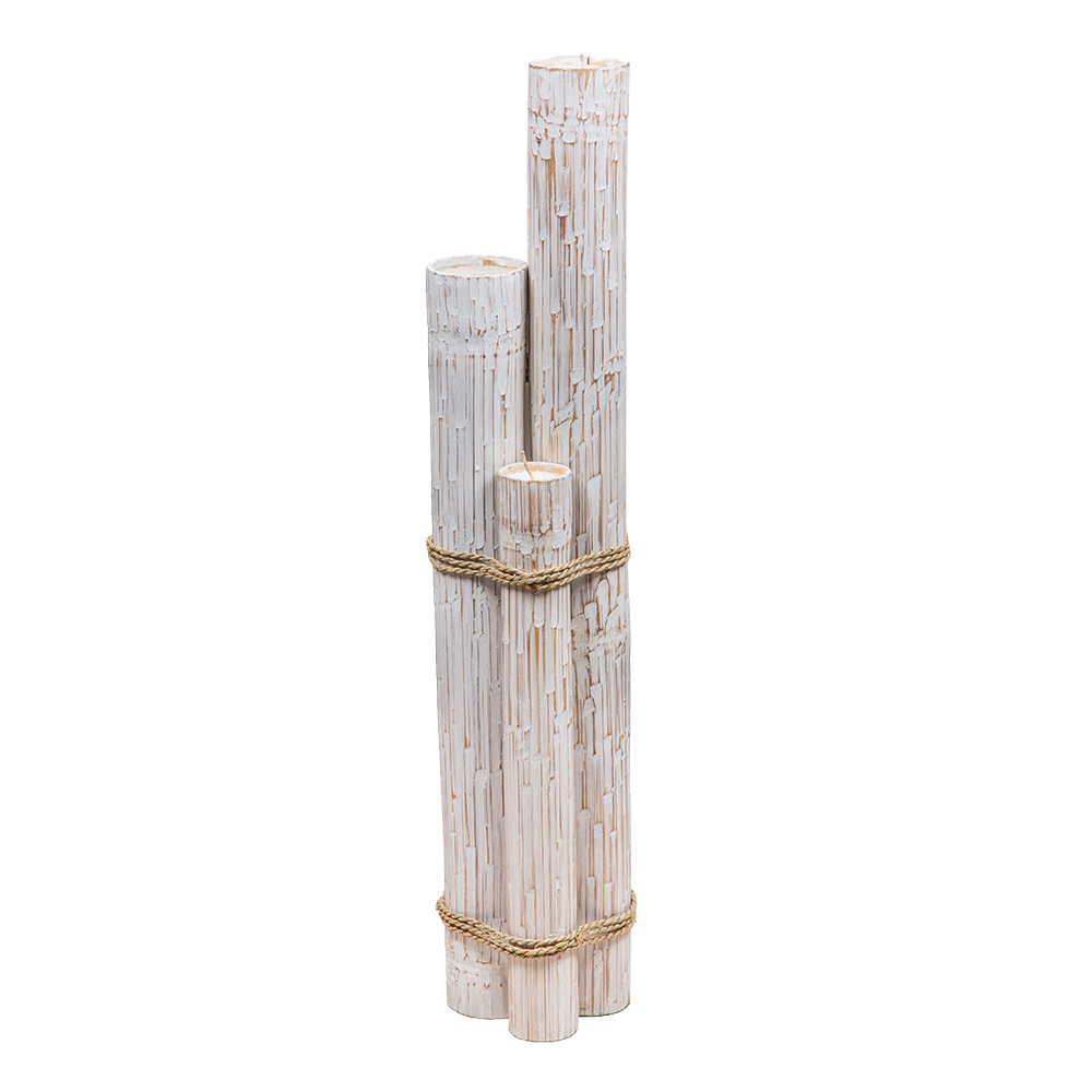 Decorative Bamboo Candle Holder Set: 3Pcs, White Wash 1