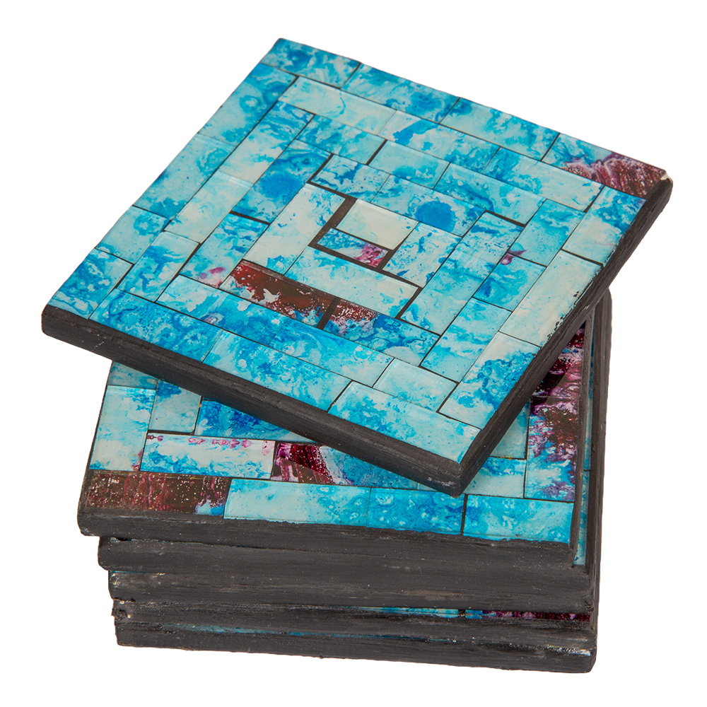 Decorative Square Coaster Set: 6Pcs, Blue 1