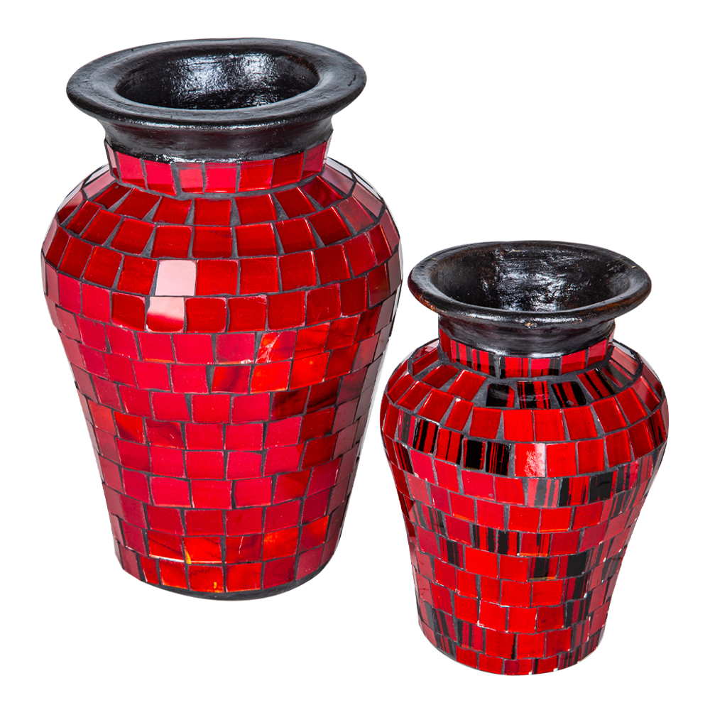 Mosaic Design Vase Set 2Pcs, Maroon 1