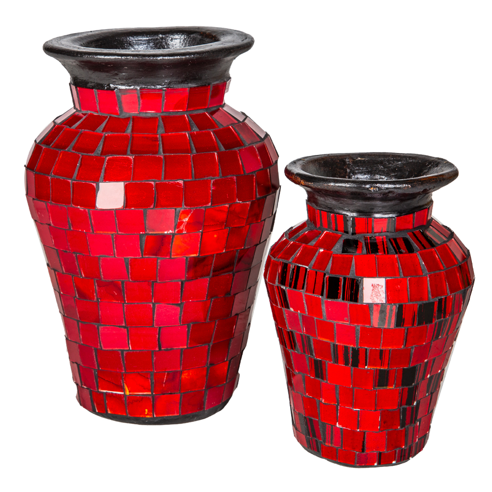 Mosaic Design Vase Set 2Pcs, Maroon
