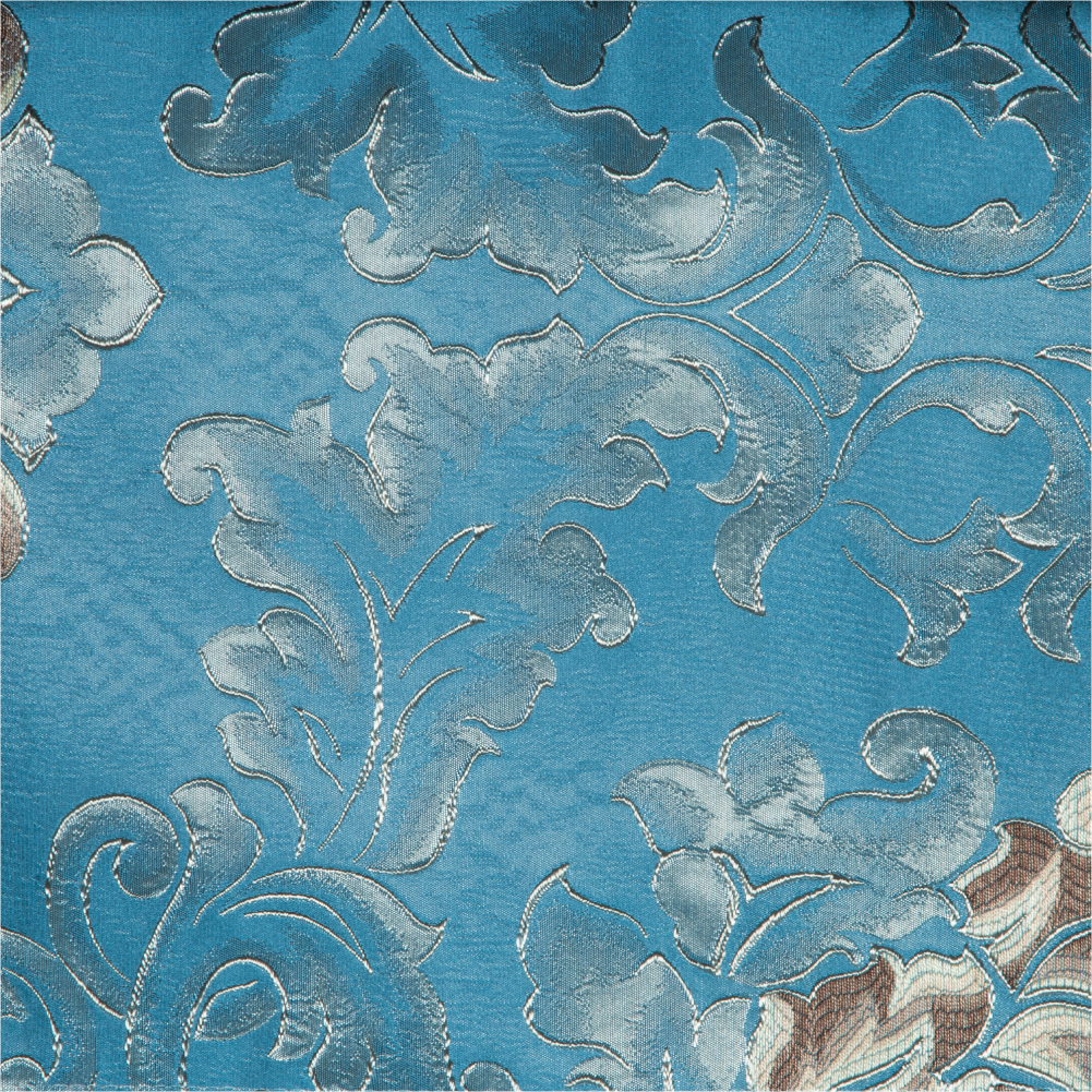 Fusion Collection: Floral Patterned Polyester Upholstery Fabric; 140cm, Cyan Blue 1