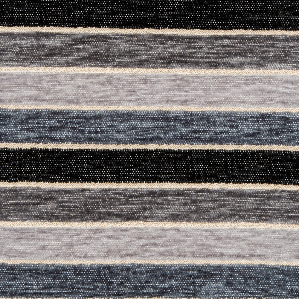 Santorini Collection: Stripe Pattern Polyester Upholstery Fabric; 140cm, Grey/Blue/Black 1