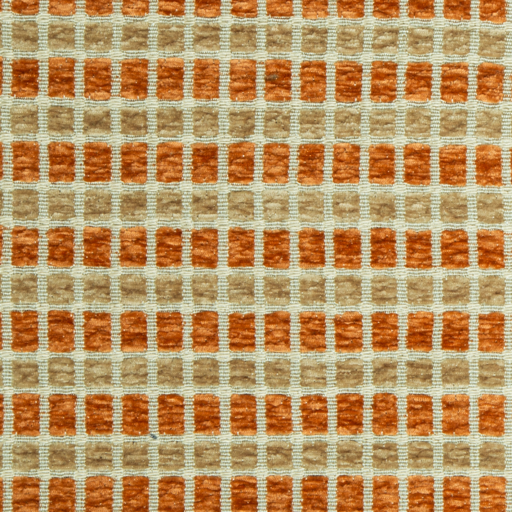 Santorini Collection: Checked Pattern Polyester Upholstery Fabric; 140cm, Orange/Brown 1